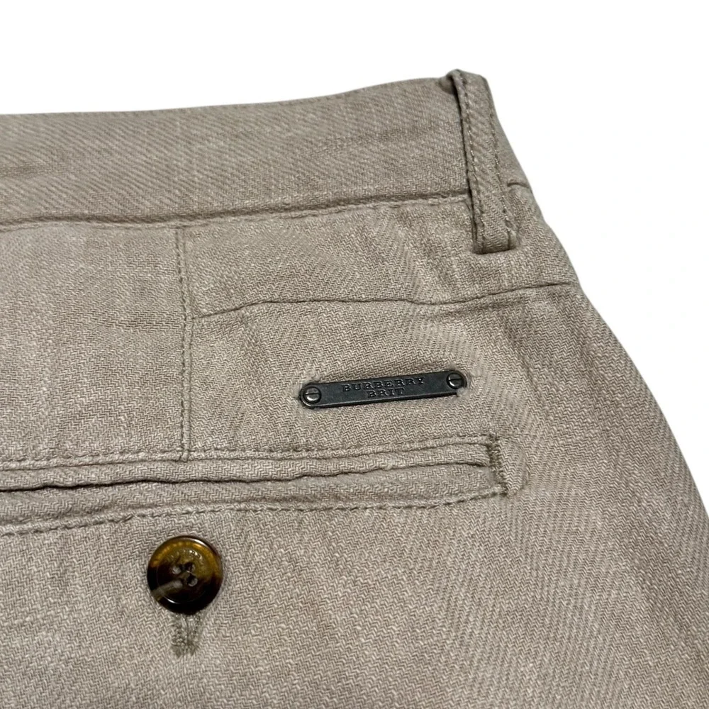Burberry Brit Tan Straight Pleated Cotton Blend Pants Men's 38 FLAWS (38x31.25)‎